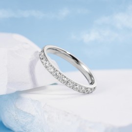 King Will CZ Simulate Diamond Titanium Stackable Rings for Women, 3mm Titanium Silver Plated Cubic Zirconia Anniversary Wedding Band, Size 9