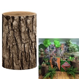 HISDH Vintage Wooden Pedestal Covers for Birthday Party Decoration Wood Grainy Texture Plinth Cover Printed Fabric Cylinder Cover Wedding Bridal Shower Photography Baptism Communion Props Dia40 H90