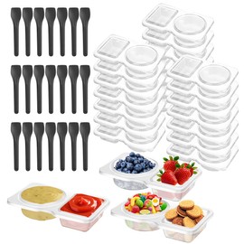Sttrzop 21 Sets Double Compartment Condiment Containers with Lids & Spoons – Reusable Snack Containers for Kids & Adults, Transparent Small Snack Pack Containers for Lunch, Travel, Picnics