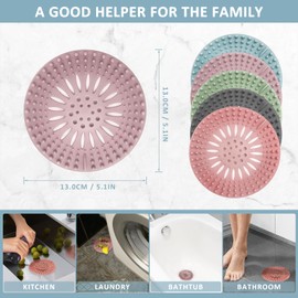YAHHU 5PC Shower Drain Hair Catcher Bathroom Small Circle Shape Accessories Durable Silicone Drain Cover Hair Stopper with Suction Cups for Shower Kitchen Bathroom