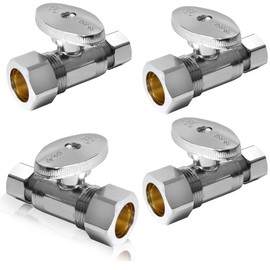 4-PCs HeSun Straight Stop Valve, 1/2" Nominal (5/8"OD) Compression x 3/8" OD Compression, 1/4 Turn Shut Off Valve for Bathroom, Chrome Plated Brass
