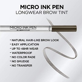 L'Oreal Paris Micro Ink Pen de Brow Stylist, tinte de cejas de larga duración, efecto similar al cabello, hasta 48 horas de uso, punta de peine de pre