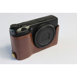 Ricoh GR III Case, BolinUS Handmade PU Leather Half Camera Case Bag Cover Bottom Opening Version for Ricoh GR III with Hand Strap (Coffee)