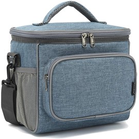 FlowFly Insulated Reusable Lunch Bag Adult Large Lunch Box for Women and Men with Adjustable Shoulder Strap,Front Zipper Pocket and Dual Large Mesh Side Pockets,Navy