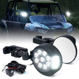 Xprite UTV LED Side Rear View Mirrors with Puddle Lights Compatible with SXS Polaris RZR General Range XP Pioneer Can-Am Maverick X3 Yamaha Rhino Honda w/ 1.5"-2 Inch Roll Bar Cage
