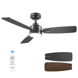 Amico Ceiling Fans with Lights, 44 inch Ceiling fan with Light and Remote Control, Reversible, 3CCT, Dimmable, Noiseless, Small Black Ceiling Fan for Bedroom, Indoor/Outdoor Use