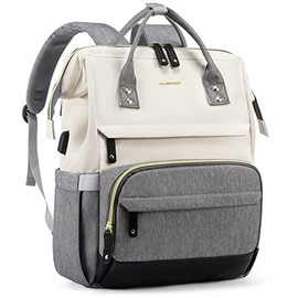 LOVEVOOK Laptop Backpack for Women, 17 Inch Work Business Backpacks Purse with USB Port, Large Capacity Educators Nurse Bag Backbag, Waterproof Casual Daypack for Travel, Beige-Grey