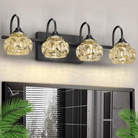 4-Light Bathroom Vanity Light Fixtures, Matte Black Modern Vanity Lights with Crystal Glass Shade, Over Mirror Modern Wall Lights for Kitchen Dinning Room Bedroom Balcony Hallway
