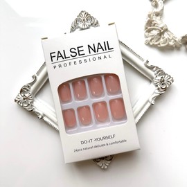 Square Press on Nails Short Fake Nails Slightly Transparent Pink Full Cover Round Head False Nails Pure Color Glue on Nails Glossy Nude Pink Acrylic Nails for Women Girls Manicure Art Decorations