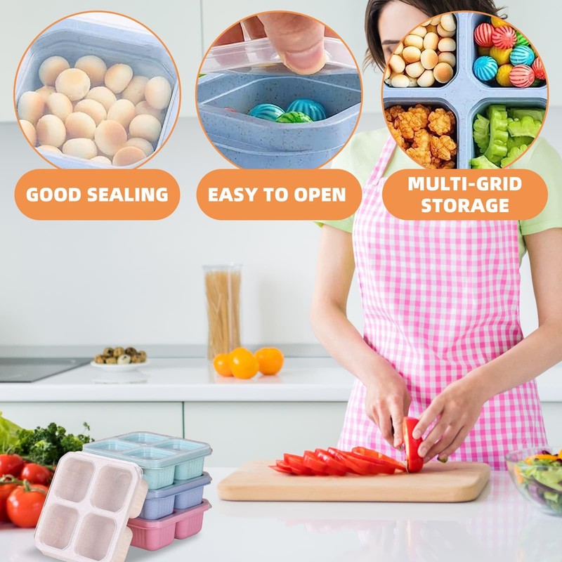 WEELOO Snack Containers Lunch Box, Lunchable Container with 4 Compartments