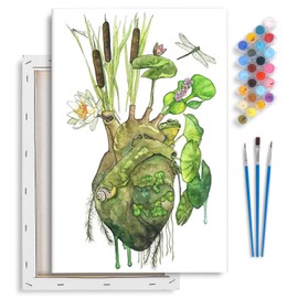 Yezavesu Framed Paint by Numbers Kit for Adults Beginner & Kids Ages 8-12, Heart Paint by Numbers with Frame, DIY Number Painting for Adults Abstract Green Plant for Home Wall Decor Gift 8X 12 inch