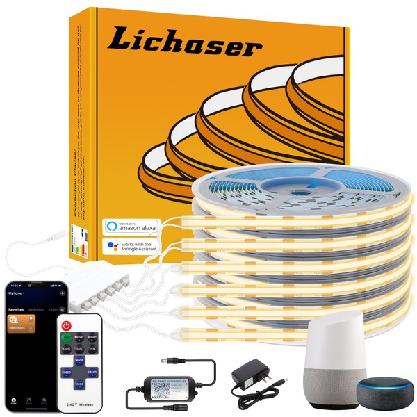 Lichaser 6 Rolls 9.84ft WiFi Flexible COB LED Lights for