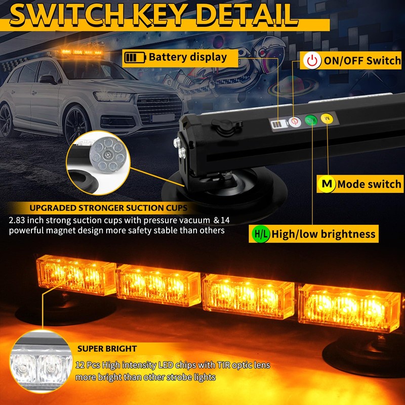 OPL5 Rechargeable Emergency Strobe Light,12 LED Rooftop Emergency Hazard Strobe