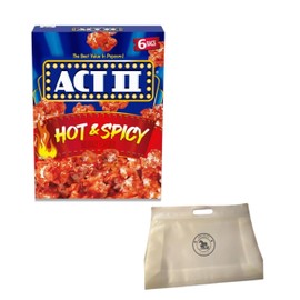 ACT II Hot And Spicy Popcorn - Hot Popcorn 1 X 6 Packs box Bundle With Reusable Snack Pouch By AMCIENT (Pack of 1)