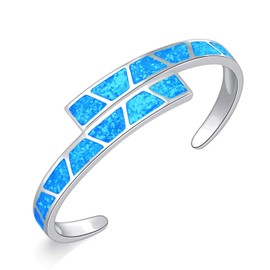 CiNily Womens Cuff Bracelet,Opal Bangle Bracelets Gold Plated Hypoallergenic Ladies Gemstone Open Cuff Bangle Bracelet, One Size, 18K White Gold Plated Brass, Created Opal