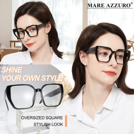 MARE AZZURO Oversized Square Reading Glasses 2.50+ Women Trendy Large Readers 1.0 1.25 1.5 1.75 2.0 2.25 2.5 2.75 3.0 3.5 (Black, 2.50)