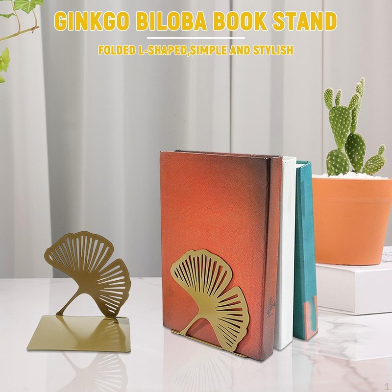 Metal Bookends, Gingko Bookend, Decorative Metal Book Stand Set in