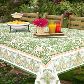 Yinhua Green Table Cloth Rectangle Table 60 X 84 Inch, Spring Table Clothes for 6 Foot Rectangle Tables, Outdoor Paisley Rectangular Tablecloth for Parties, Waterproof Ablong Polyester Tablecloths