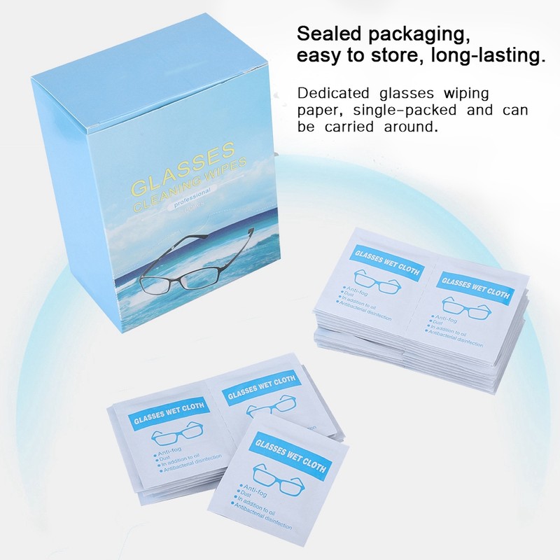 100PCS Glass Resin Lens Clean Wet Wipes Cleaning Disinfection Antibacterial