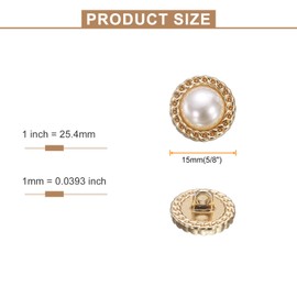 sourcing map 5pcs 24L Pearl Gold Metal Sewing Buttons 15mm 5/8" Round Women Coat Buttons with Plastic Shank Replacement DIY Button for Sewing Clothing Sweater Decoration Craft, #2
