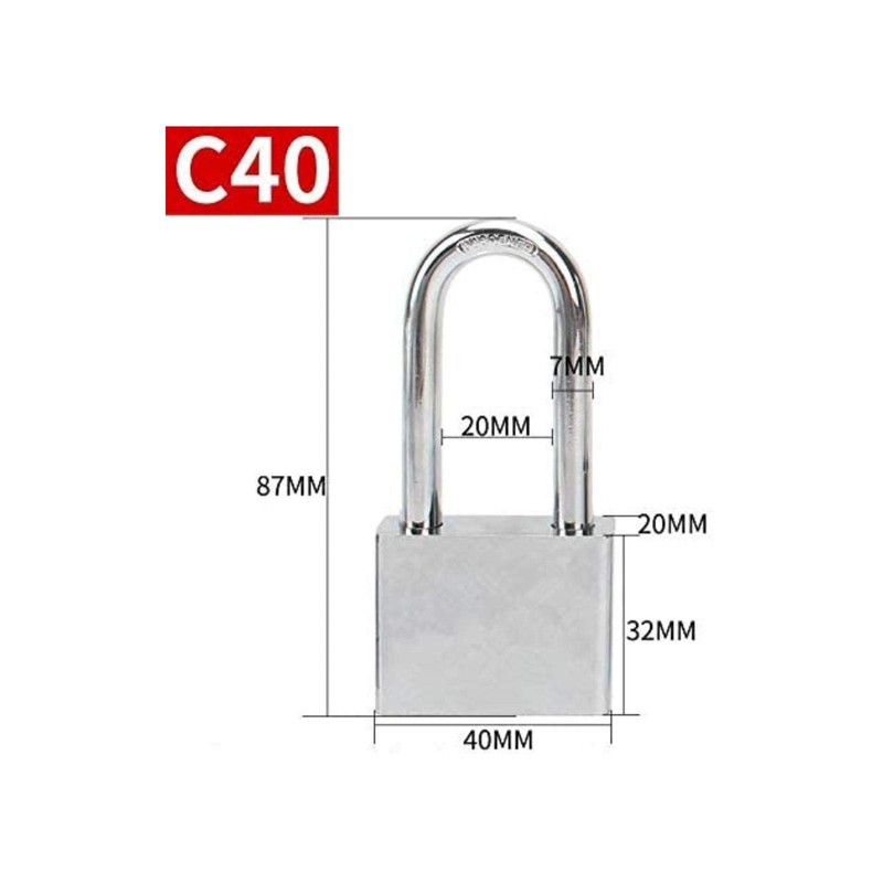 Padlock, Magnum Solid Steel Lock, 40mm Wide Silver Tone Metal