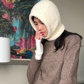 Women's Winter Knit Balaclava Hooded Neck Warmer Warm Hat lf2324 Free Size/32x22cm-R303GZ Peacock Blue 3ea