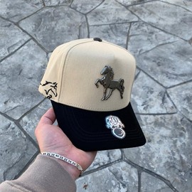 El Caballo CH SnapBack Hat Premium Materials - Color: BEIGE AND BLACK