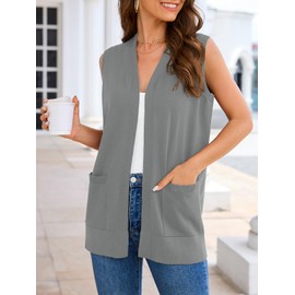 Veryoung Women Open Front Sweater Vests Trendy Sleeveless Cardigan Casual Knit Duster 2025 Fashion Office Work Coat Cute Vest with Pocket Dark Grey XL