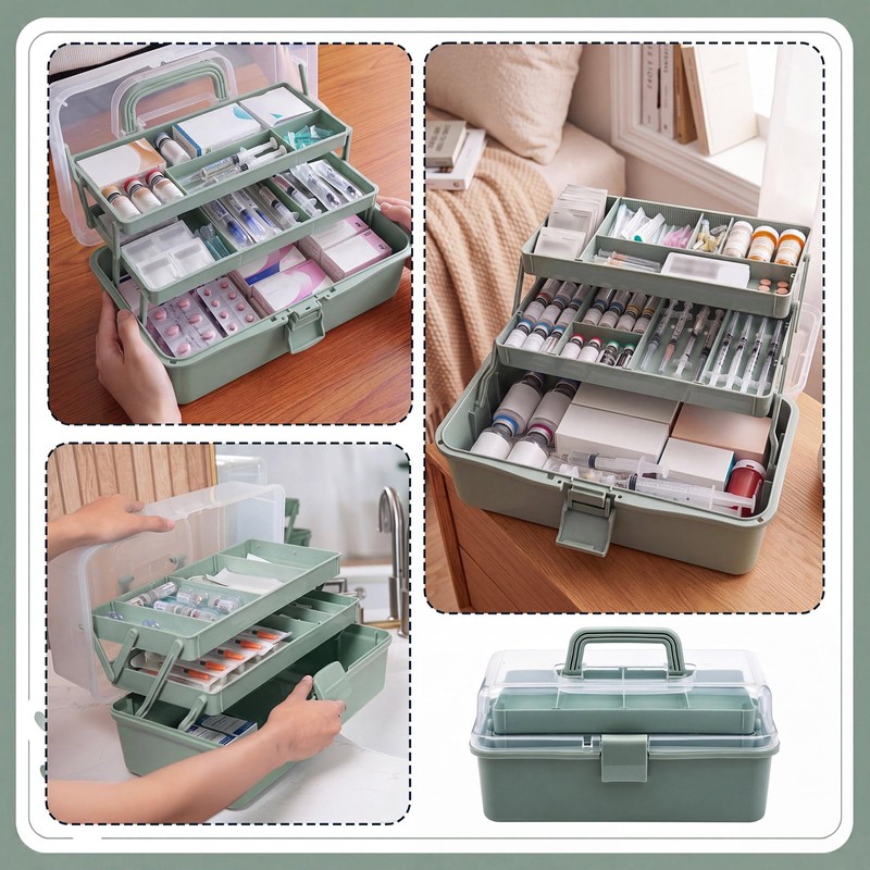 Haze Green IVF Medication Organizer Caddy 3-Layer Dividing Storage