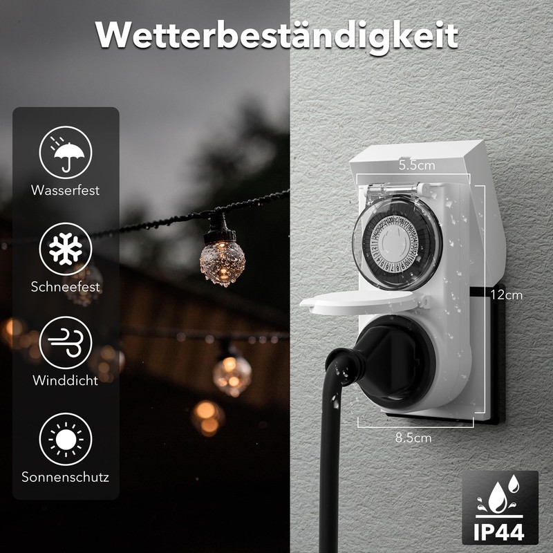 HBN 2 x Outdoor Timer Socket, IP44 Outdoor Mechanical Timer
