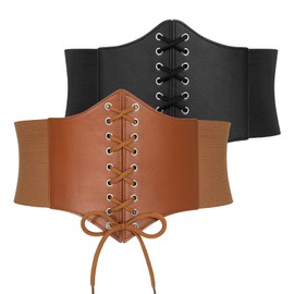 JASGOOD Wide Elastic Corset Belt for Women Vintage Lace-up Tied Waspie Waist Belt for Dress
