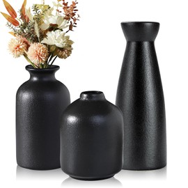 Lighterday Set of 3 Boho Vases, Ceramic Vases, Modern Vases, Decoration, Black Vase, Flower Vase, Small Vases for Pampas Grass Flower, for Living Room, Table, Windowsill Decoration (Black-B)