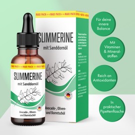 Slimmerine Öl-Komplex Tropfen - für Männer & Frauen geeignet - mit Avocadoöl, Olivenöl, Borretschöl, Sanddornöl und Schwarzkümmelöl - 30 ml pro Flasche