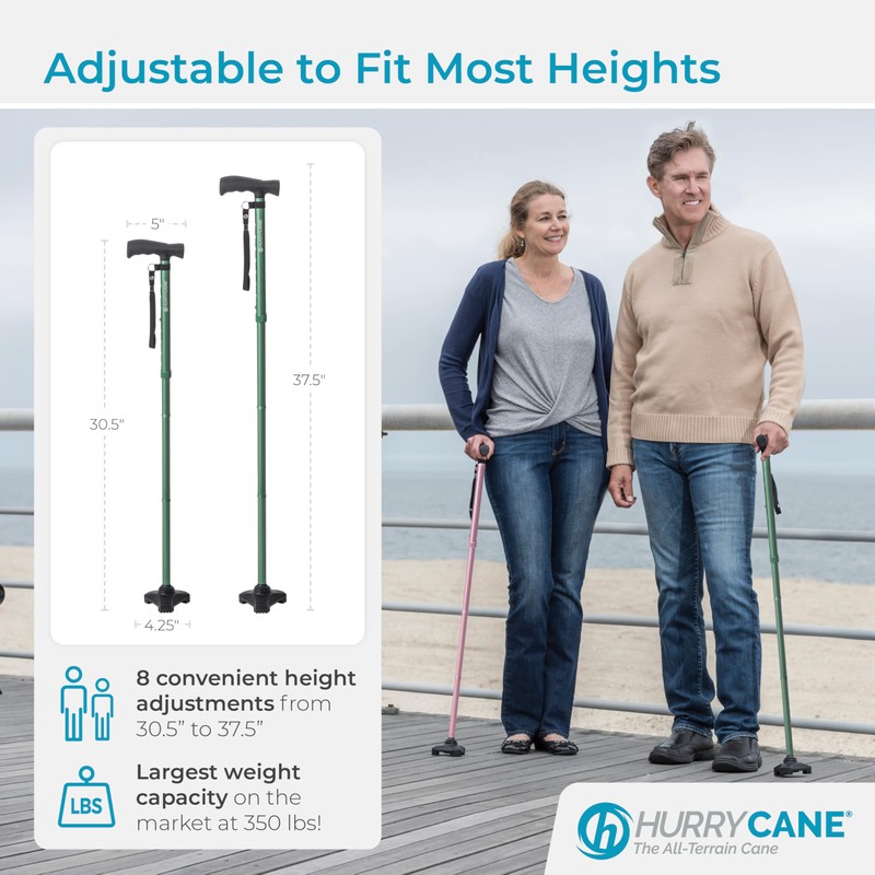 HurryCane HCANE-PG-C2 Freedom Edition Foldable Walking Cane with T Handle,