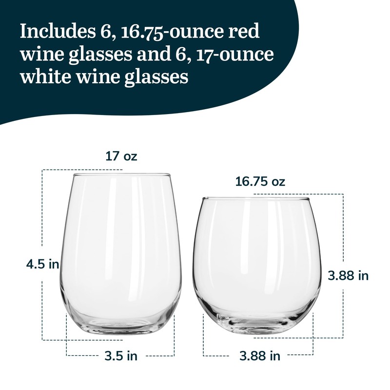 Libbey Stemless Wine Glasses Set of 12, Dishwasher Safe Set