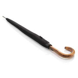 Knirps S.770 Long Automatic Stick Umbrella, Auto Open Rain Umbrella with Curved Italian Maple Wood Handle - Windproof Rain Umbrella for Adults - 111cm Diameter Stick Umbrella with Gift Box, Black