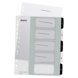 Leitz WOW Printable Index, Extra-Wide, 1-5 Numbered Tabs, PP, A4, White/Black