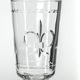 Rolf Glass Fleur De Lis Footed Highball Glass | Set of 4 10oz Footed Cocktail Highball Tumbler | Lead-Free Diamond-Wheel Engraved Glass | Made in the USA