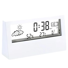 KDSSYFT Digital Table Clock, 5.1 x 2.8 x 1.2 inches (13 x 7 x 3 cm), Alarm Clock, Temperature and Hygrometer, Large Screen, Date, Calendar Display, Easy to Read (Clear)