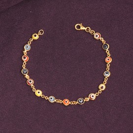 LeCalla 925 Sterling Silver 14K Gold Plated Protection Bracelet Jewelry Mixed Colorful Mini Turkish Evil Eye Bracelet for Women Teen 7.25 Inches