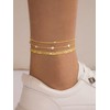 Gold Ankle Bracelets for women, 14K Gold Plated 3-Layered Anklets