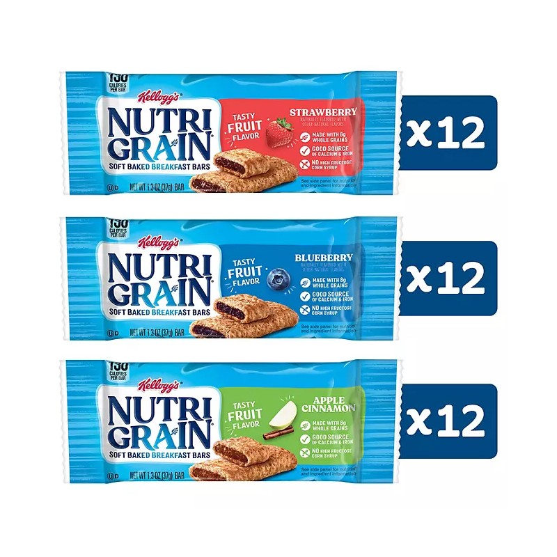 Kellogg's Nutri-Grain Bars Variety Pack (1.3 oz. bar, 36 ct.)