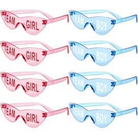 Konohan 8 Pairs Gender Reveal Glasses Blue and Pink Sunglasses Frameless Team Girl and Team Boy Decor for Gender Reveal Party (Square)