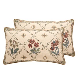patdrea Designer Throw Pillow Covers Set of 2,Rectangle Vintage Light Brown Linen with Floral Pattern Pillow Cover,Decorative Lumbar Pillowcases Cushion for Bed Living Room Outdoor Car,12"x20"