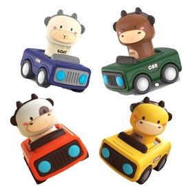 Press and Go Car Toys for Toddlers 1-3, 4 Pack Animal Car Toys for 1 2 Year Old Baby, Push Go Friction Vehicle Toys for Infants 6-9-12-18 Months, Christmas Stocking Stuffer Gift for Kids Toddler Baby