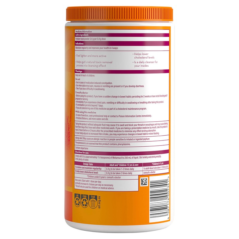 Metamucil Daily Fibre Supplement Smooth Orange, 114 Doses, 673g