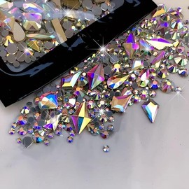 Rhinestone Nail Art Decoration, 300pcs/bag Flatback Round Rhinestone & Flatback Odd Shaped Large Cubic Zirconia, Nail Art Accessories - Specification: 300pcs, pattern: White