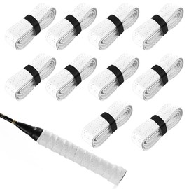 YFFSFDC Badminton Grip Tape Abrasion Resistant Shock Absorption Anti-Slip Sweat Porous Breathable Tennis Racquet Grip Tape for Fishing Rod Bicycle Baseball 10 Pack (White)