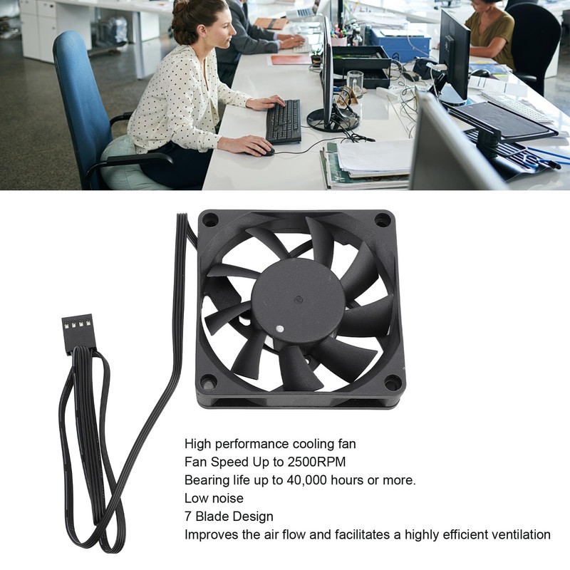 4 Pin PWM Fan, 70mm Computer Case Fan with 7