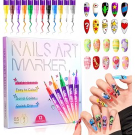 Juego de 12 Rotuladores para Nail Art : Rotuladores de Esmalte para Nail Art 3D, Pincel Delineador para Dibujar y Pintar, Herramienta de Belleza para Adornar la Manicura y Crear Diseños de Uñas DIY